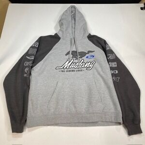 Ford Mustang JH Design Mens 2XL Gray Raglan Hoodie The Legend Lives Sweatshirt